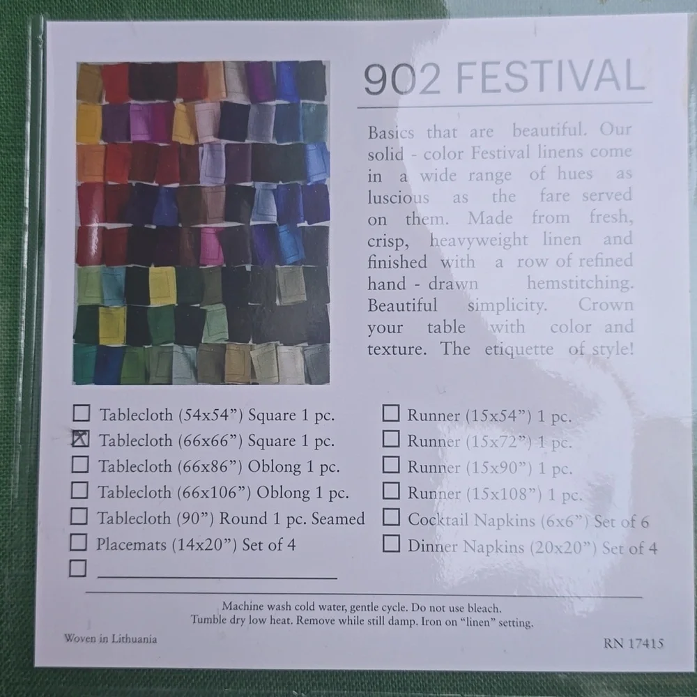 SFERRA Festeval Square Hemstitched Linen Tablecloth, Emerald, Retail $149.95US